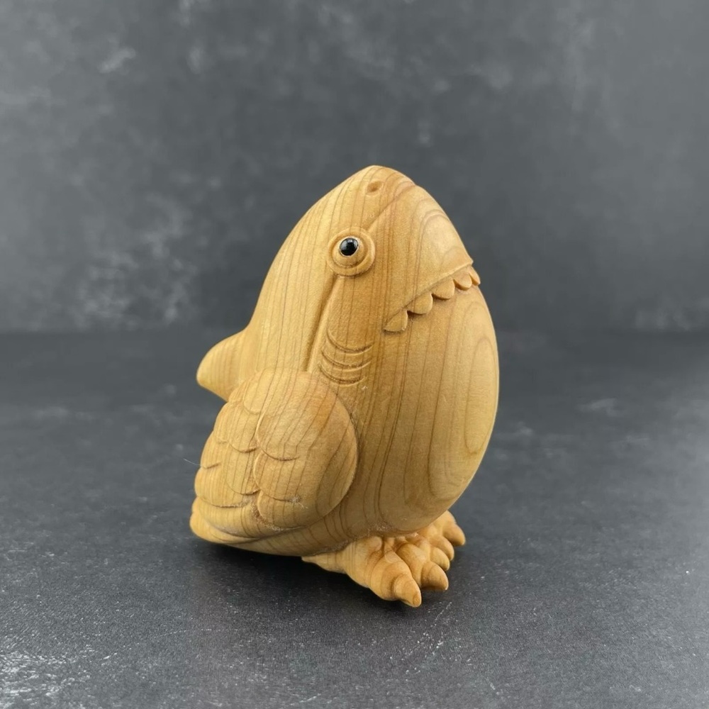 Shark Bird Figurine Wood Carving Desk Trinket 2.5” x 2”